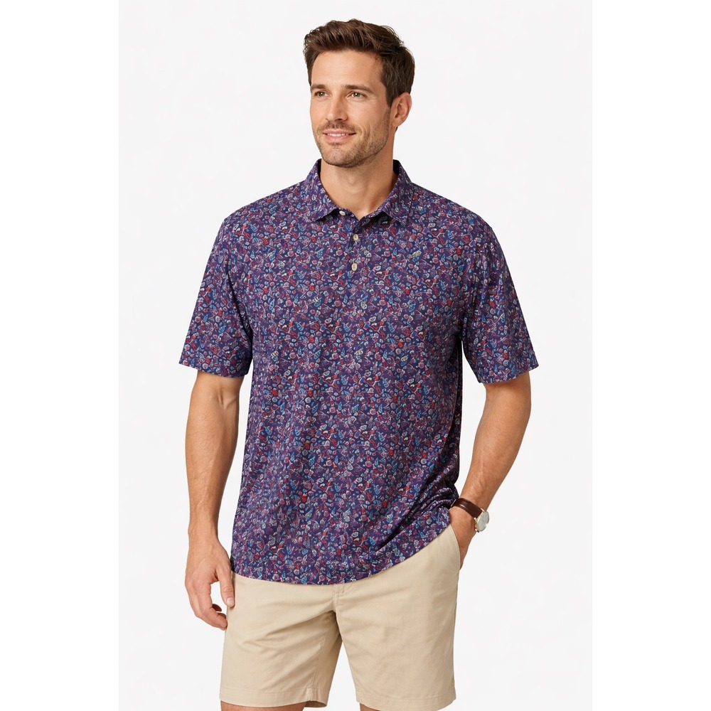 Peter Millar Seaside Mens XLT Polo Shirt Navy Blue Bloody Mary Shark Pima Cotton